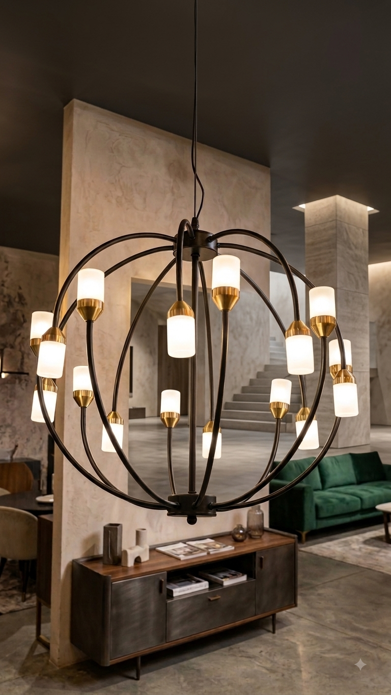 Orbital Matte Black & Gold Globe Chandelier