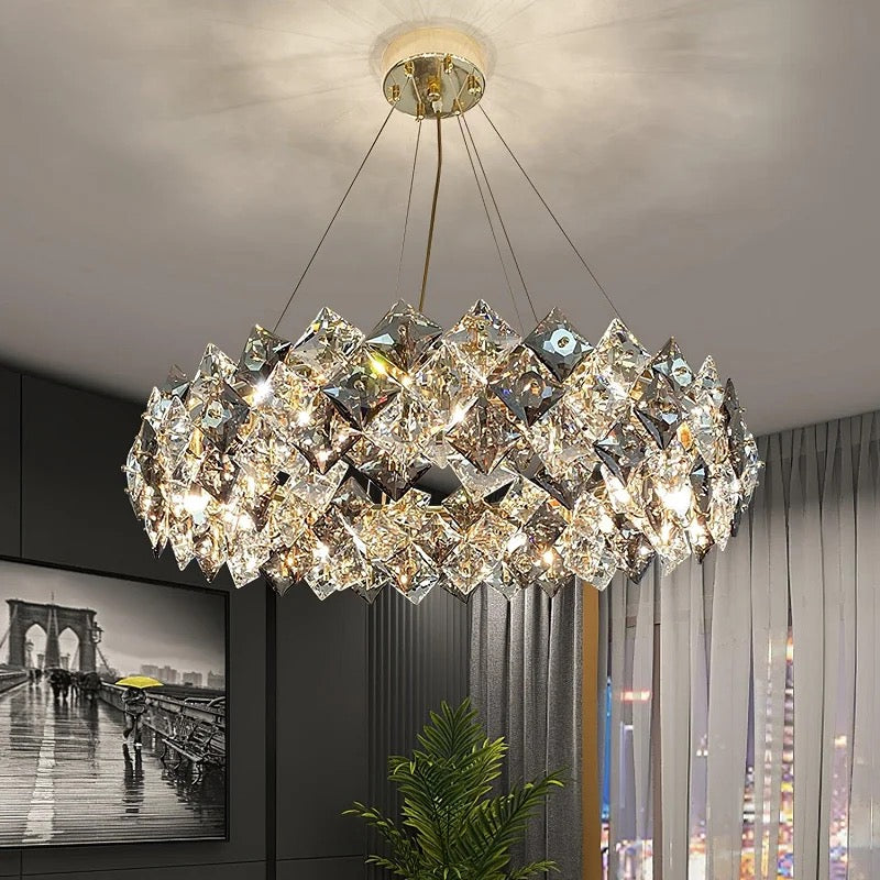 Gold Grey Round Crystal light Modern Crystal Chandelier