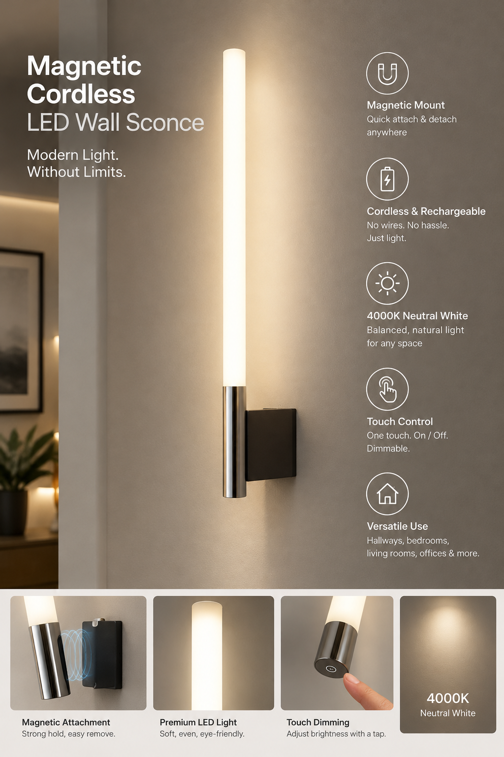 Magnetic Cordless LED Wall Sconce
