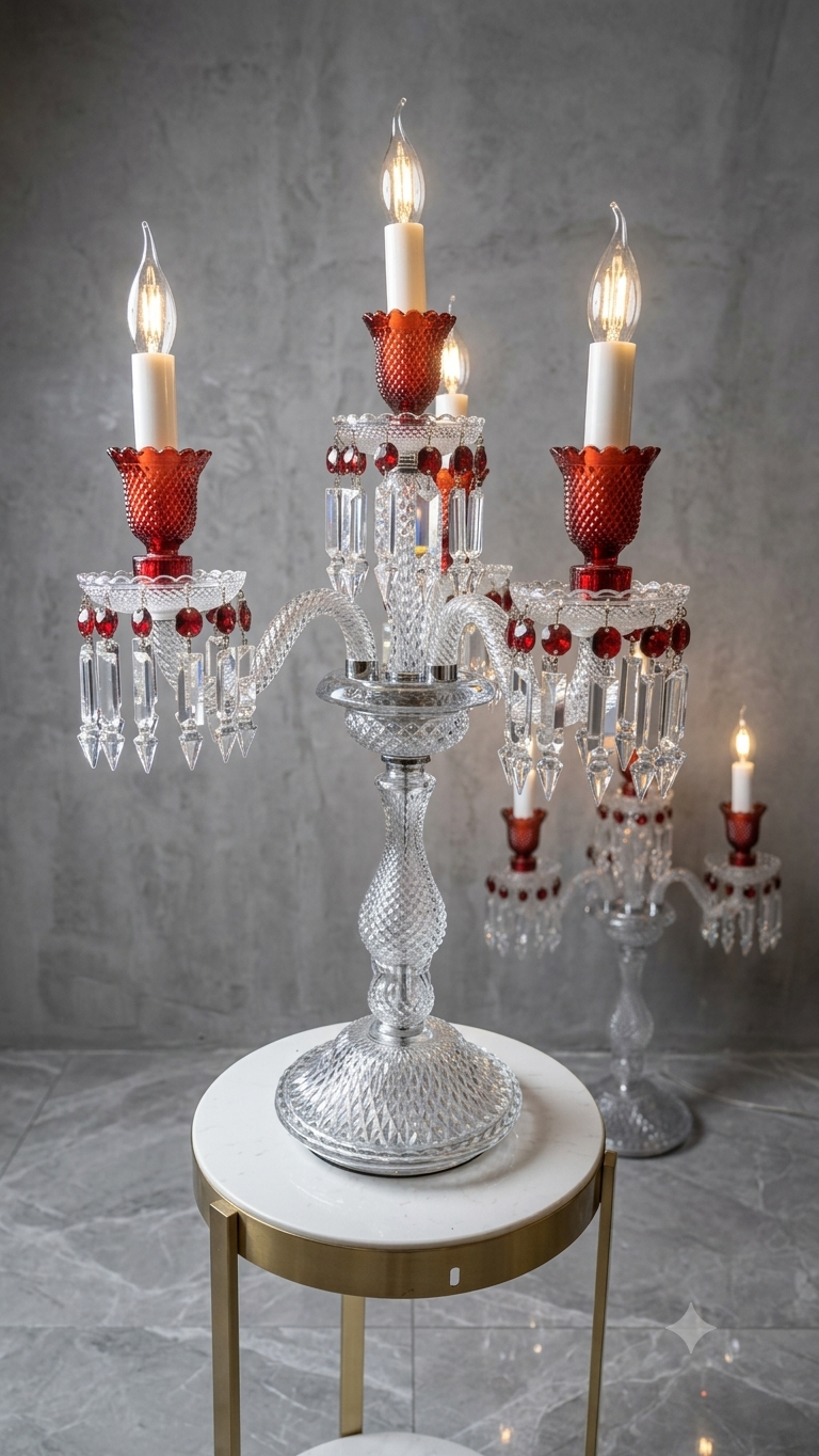 • The Baccarat Zenith Ruby Candelabra Lamp