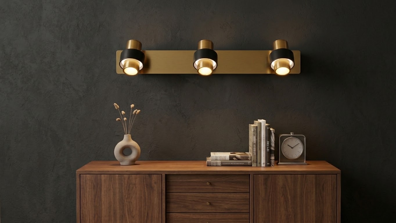 Focus): Lumina Triple Spotlight Brass vanity Light