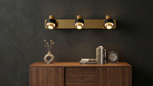 Focus): Lumina Triple Spotlight Brass vanity Light