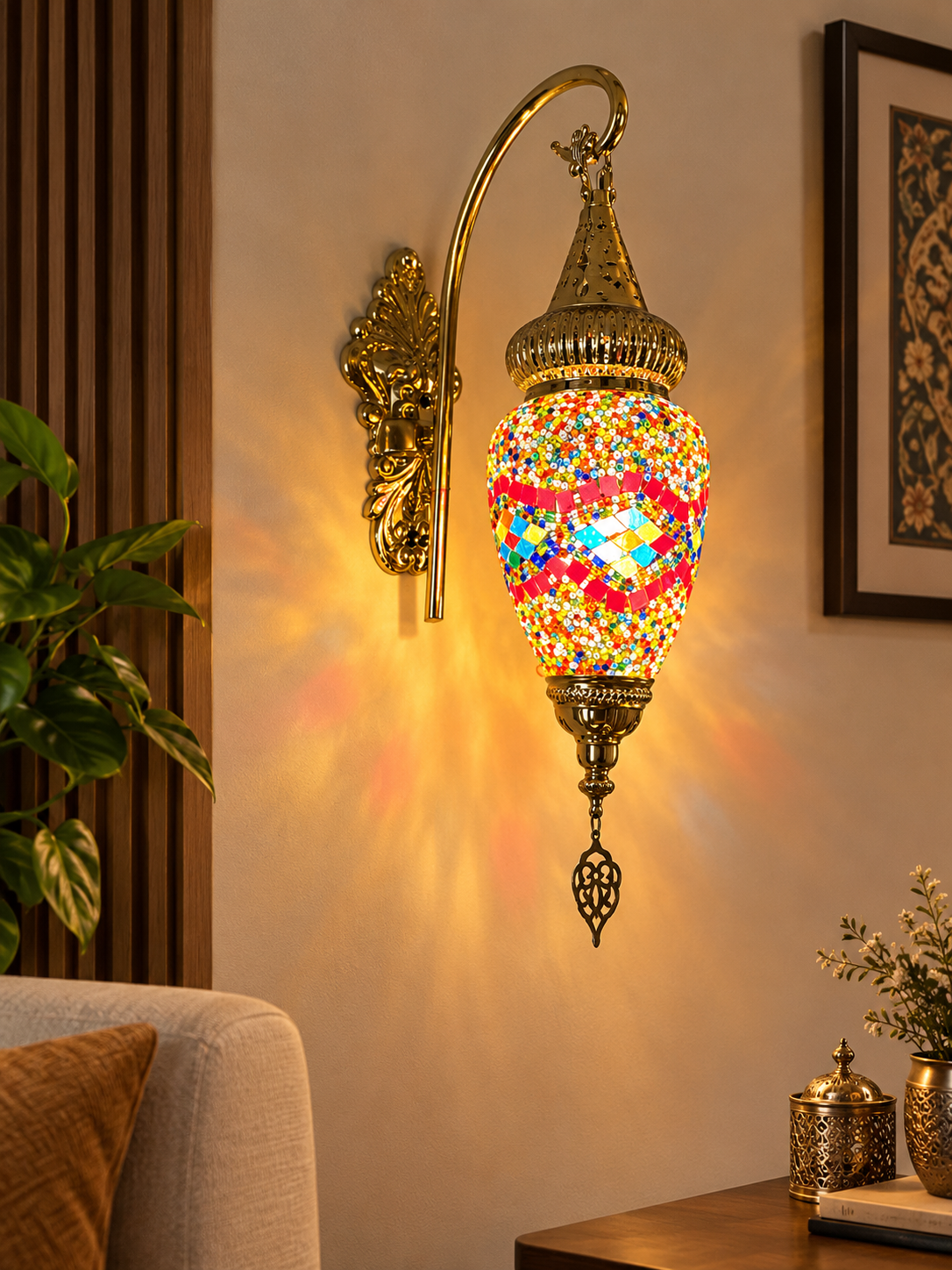 Turkish Mosaic Gold Wall Sconce